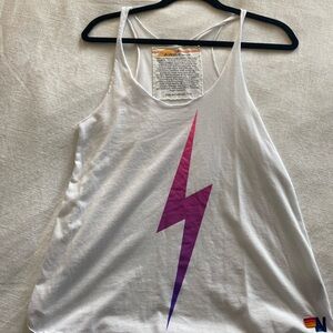 Aviator Nation White and Pink Sleeveless Tank Top